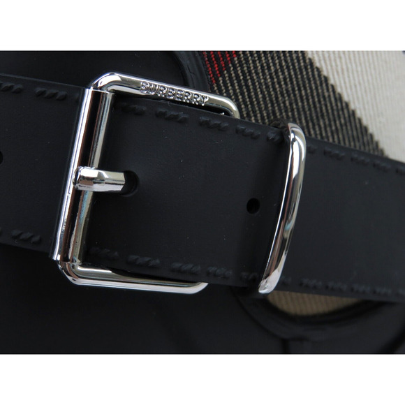 BURBERRY SIMEON BLACK RUBBER BEIGE CHECK LOGO KNEE HIGH RAIN BOOTS US 8 EU 38 - Picture 5 of 14